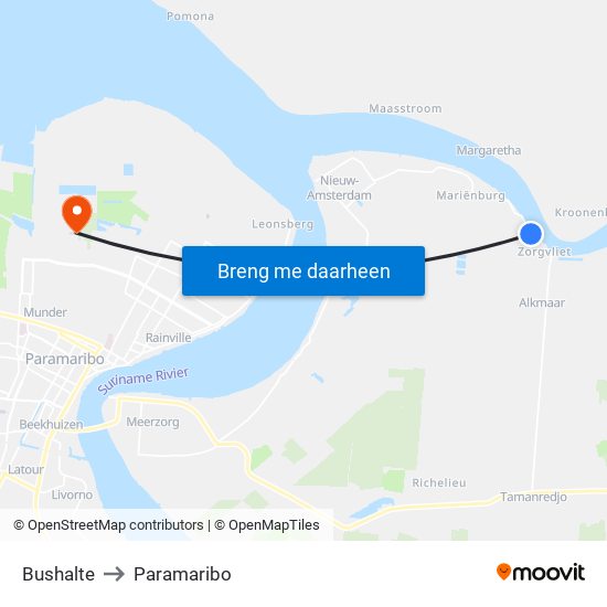 Bushalte to Paramaribo map