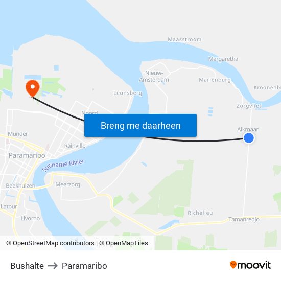 Bushalte to Paramaribo map