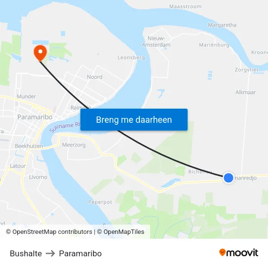 Bushalte to Paramaribo map