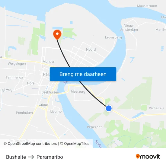 Bushalte to Paramaribo map
