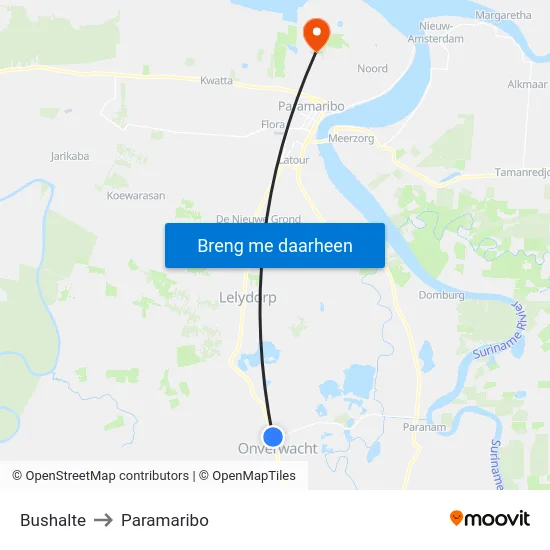 Bushalte to Paramaribo map