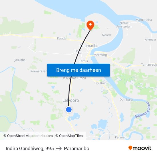 Indira Gandhiweg, 995 to Paramaribo map