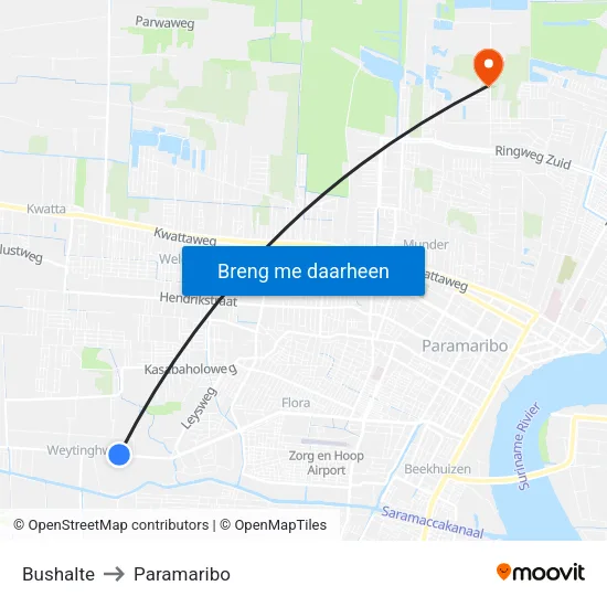 Bushalte to Paramaribo map