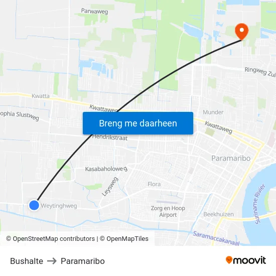Bushalte to Paramaribo map