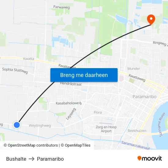 Bushalte to Paramaribo map