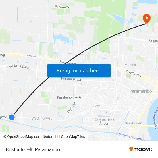 Bushalte to Paramaribo map