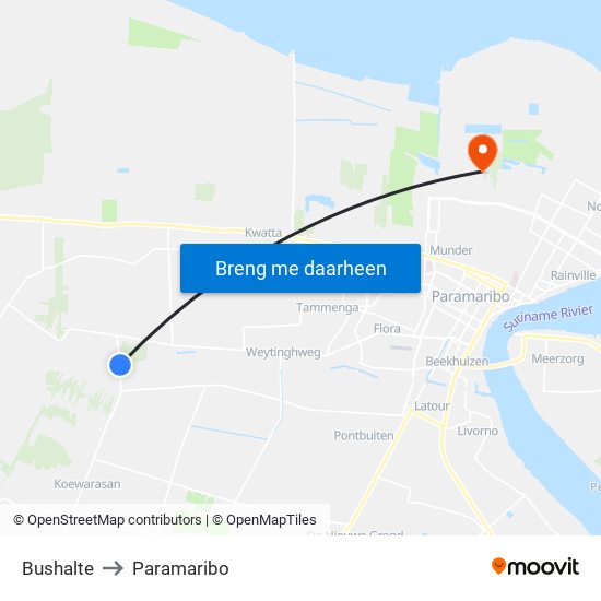 Bushalte to Paramaribo map