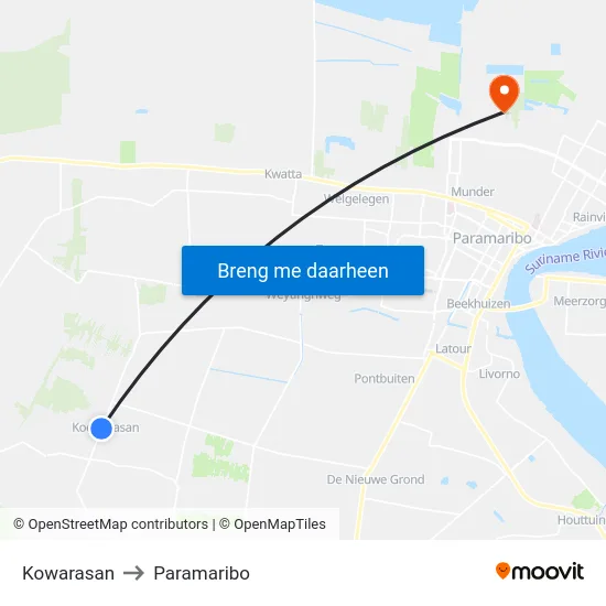 Kowarasan to Paramaribo map