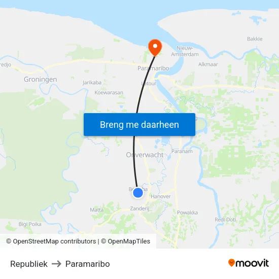 Republiek to Paramaribo map