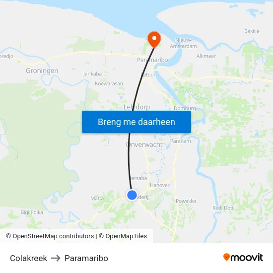Colakreek to Paramaribo map