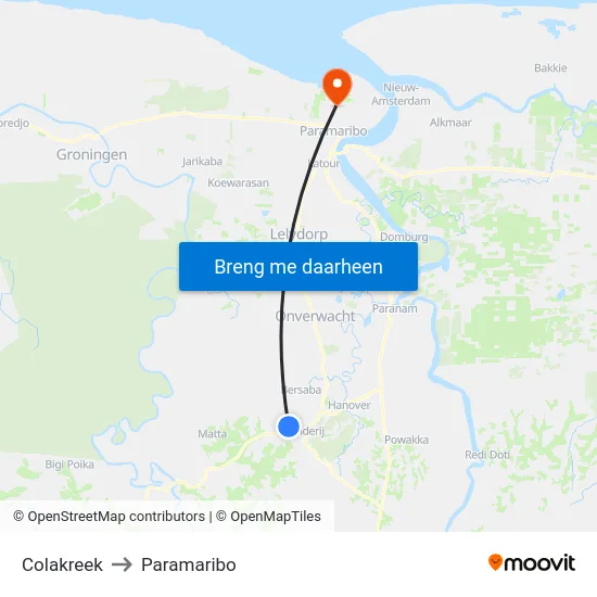 Colakreek to Paramaribo map
