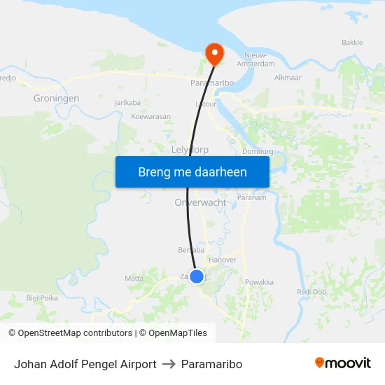 Johan Adolf Pengel Airport to Paramaribo map