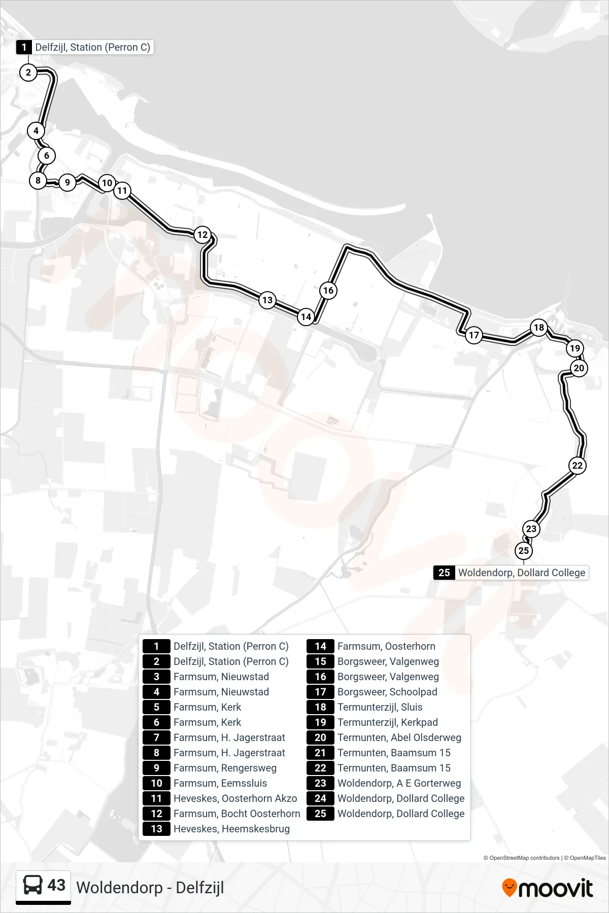 Lijn 43 (bus, Woldendorp): route en haltes op de kaart