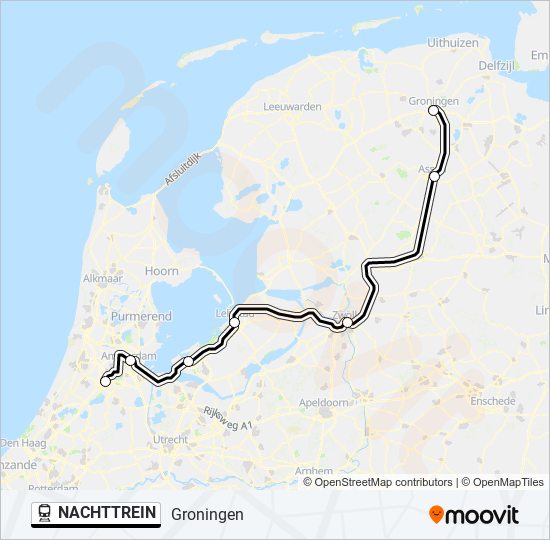 Trein NACHTTREIN lijnkaart