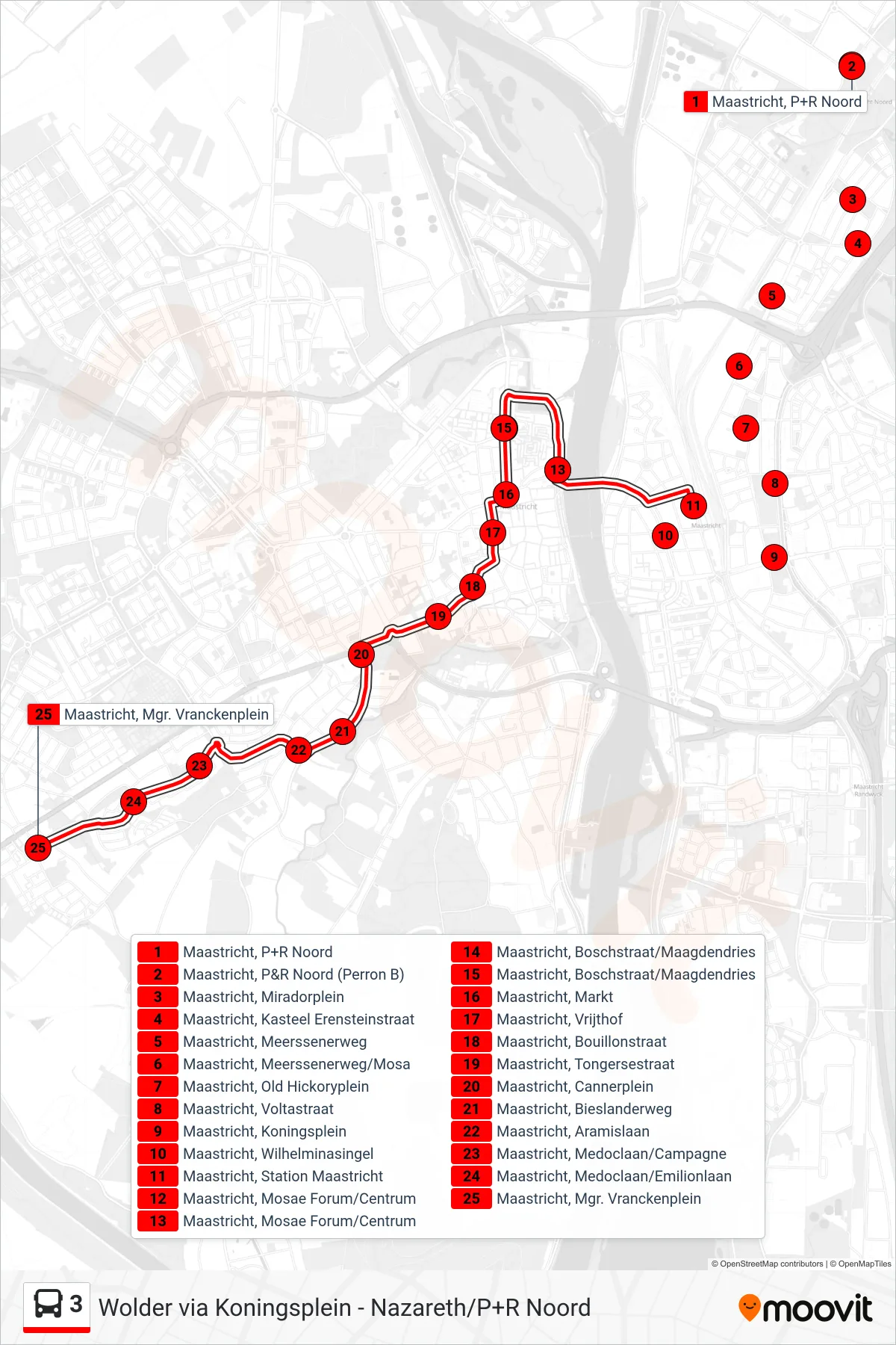 Lijn 3 (bus, Wolder): route en haltes op de kaart
