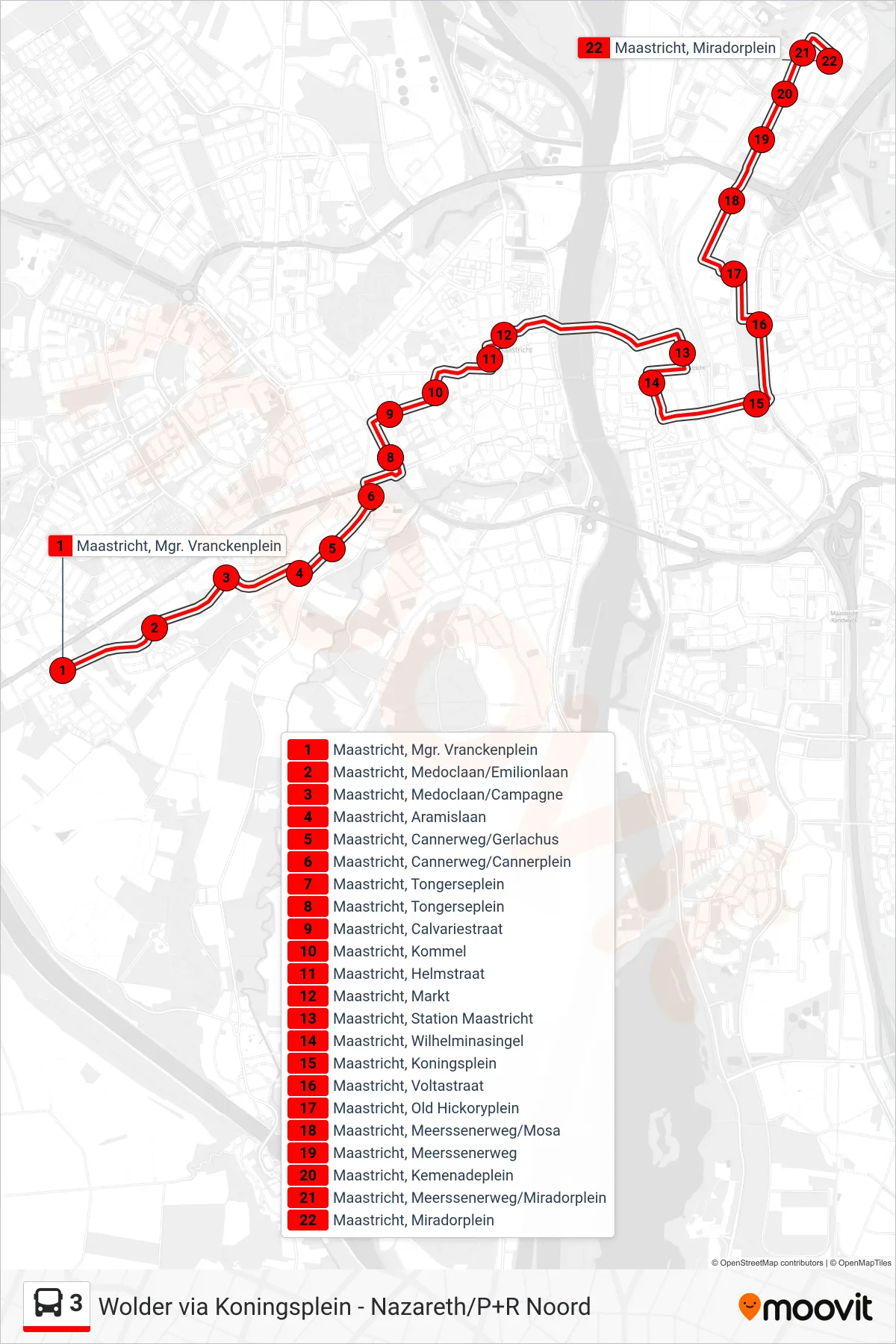 Lijn 3 (bus, Nazareth): route en haltes op de kaart
