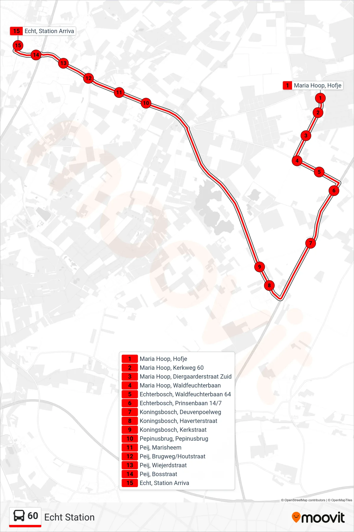 Lijn 60 (bus, Echt Station): route en haltes op de kaart