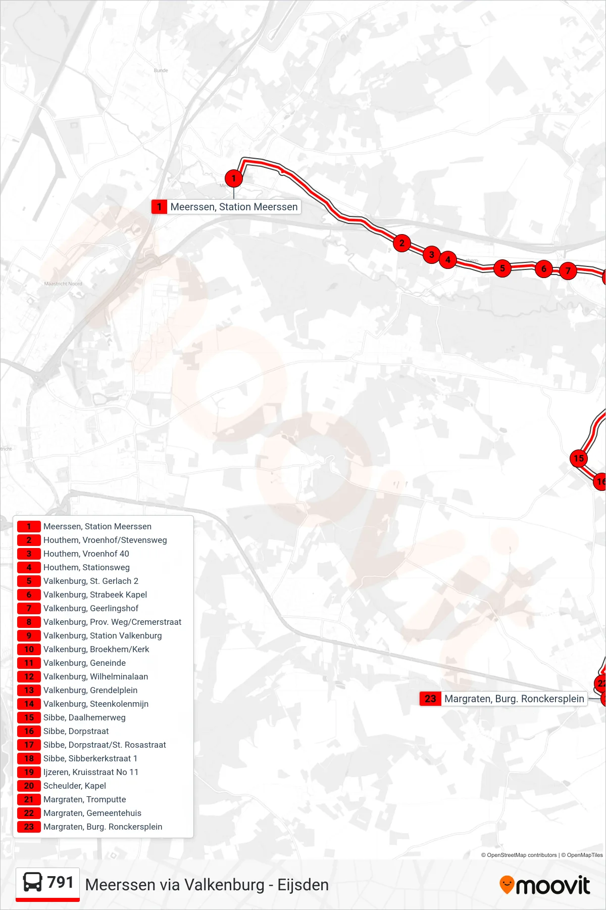 Lijn 791 (bus, Margraten): route en haltes op de kaart