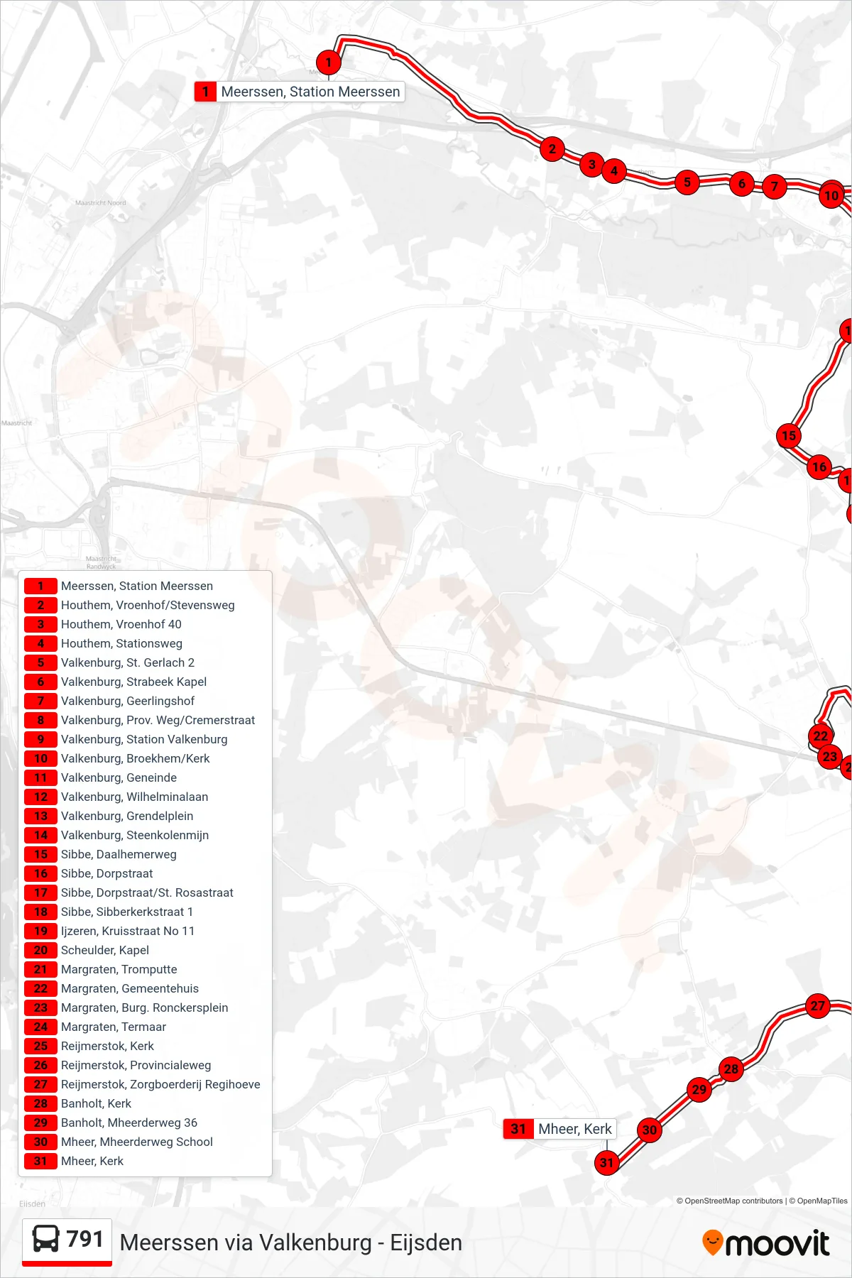 Lijn 791 (bus, Mheer): route en haltes op de kaart