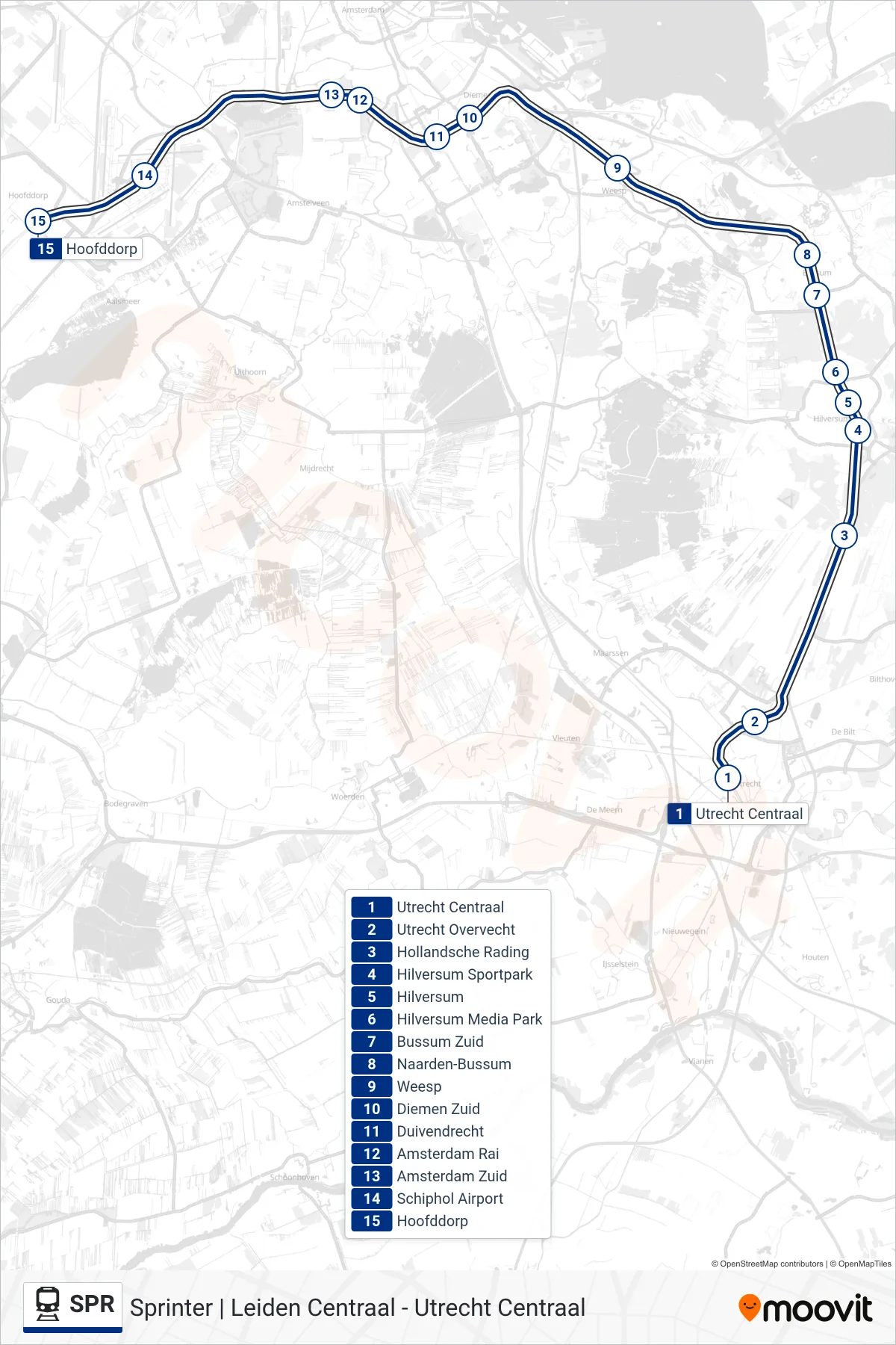 Lijn SPR (trein, Hoofddorp): route en haltes op de kaart