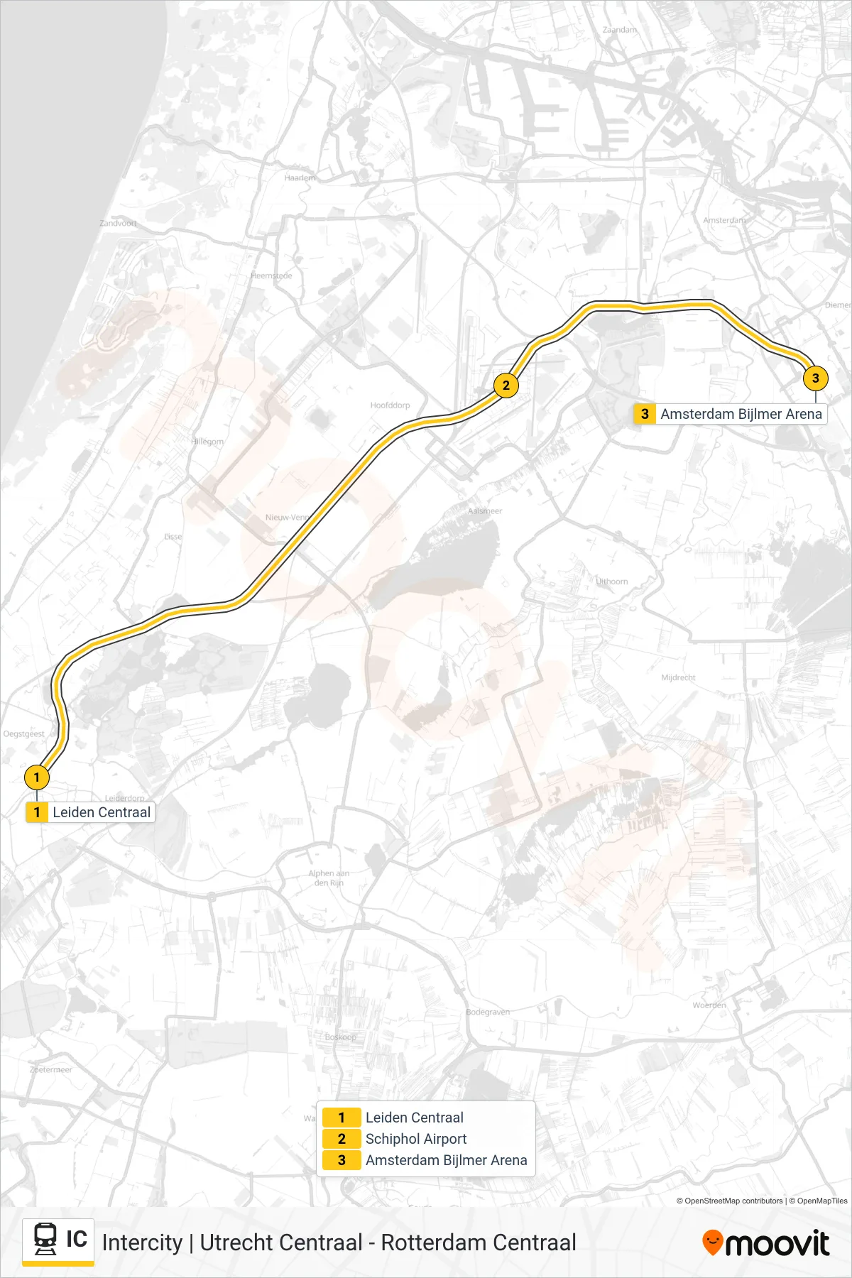 Lijn IC (trein, Amsterdam Bijlmer Arena): route en haltes op de kaart