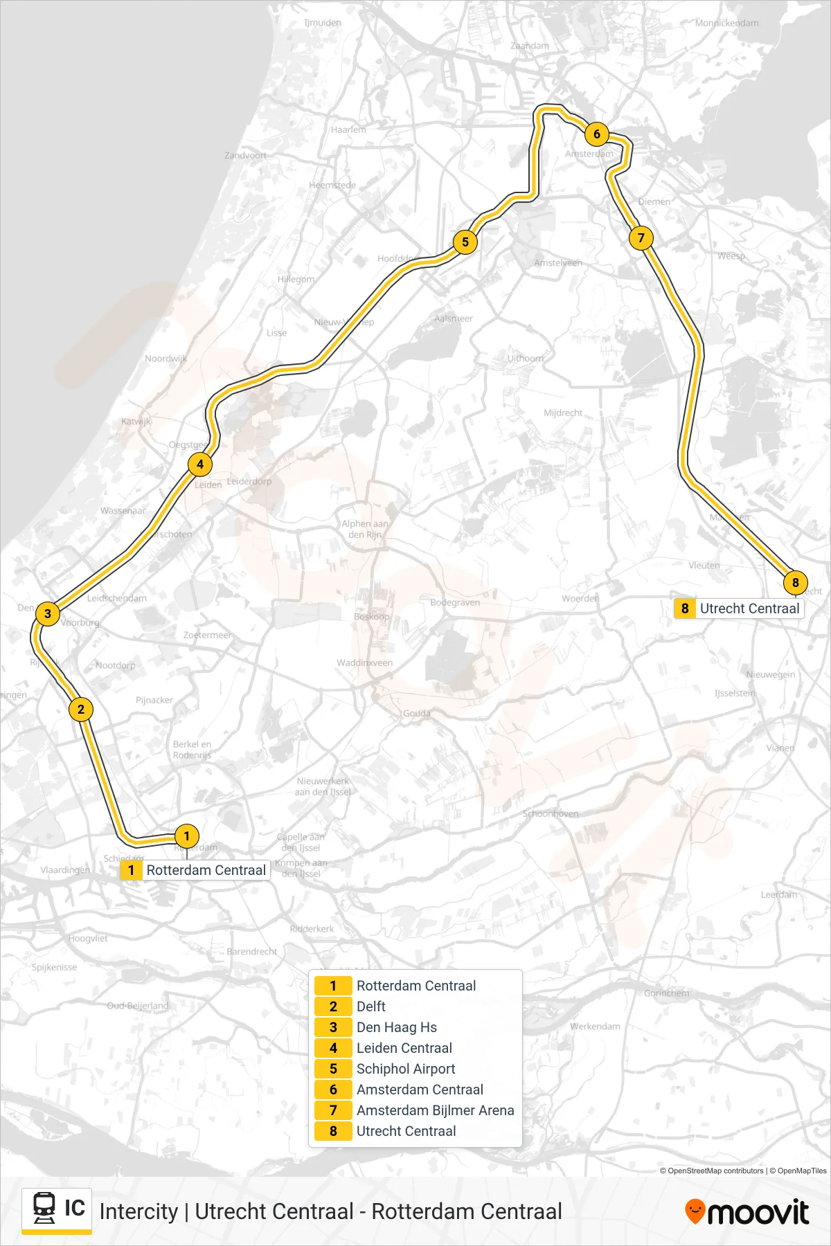 Lijn IC (trein, Utrecht Centraal): route en haltes op de kaart