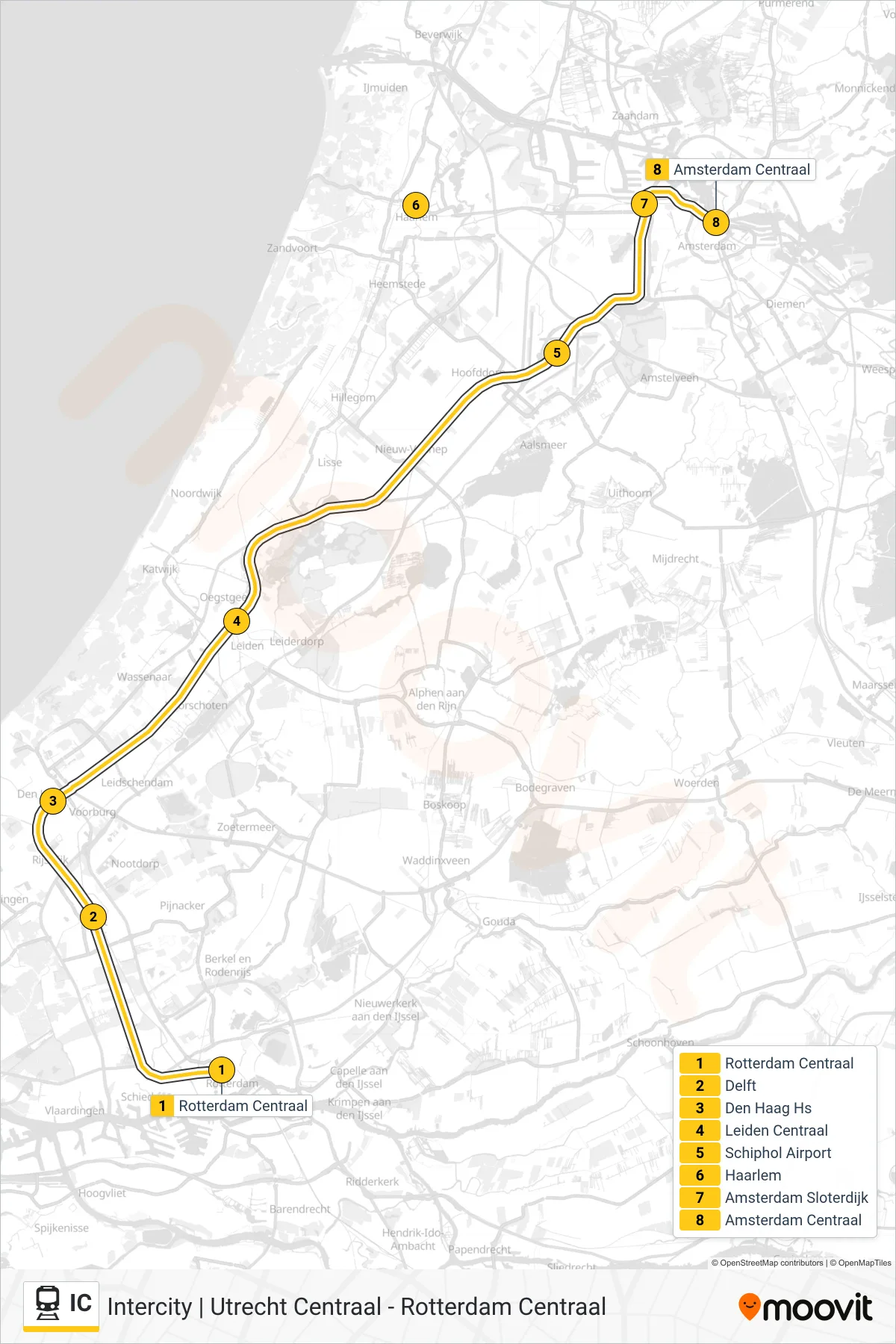 Linie IC (Bahn) Richtung Amsterdam Centraal: Route und Haltestellen auf der Karte