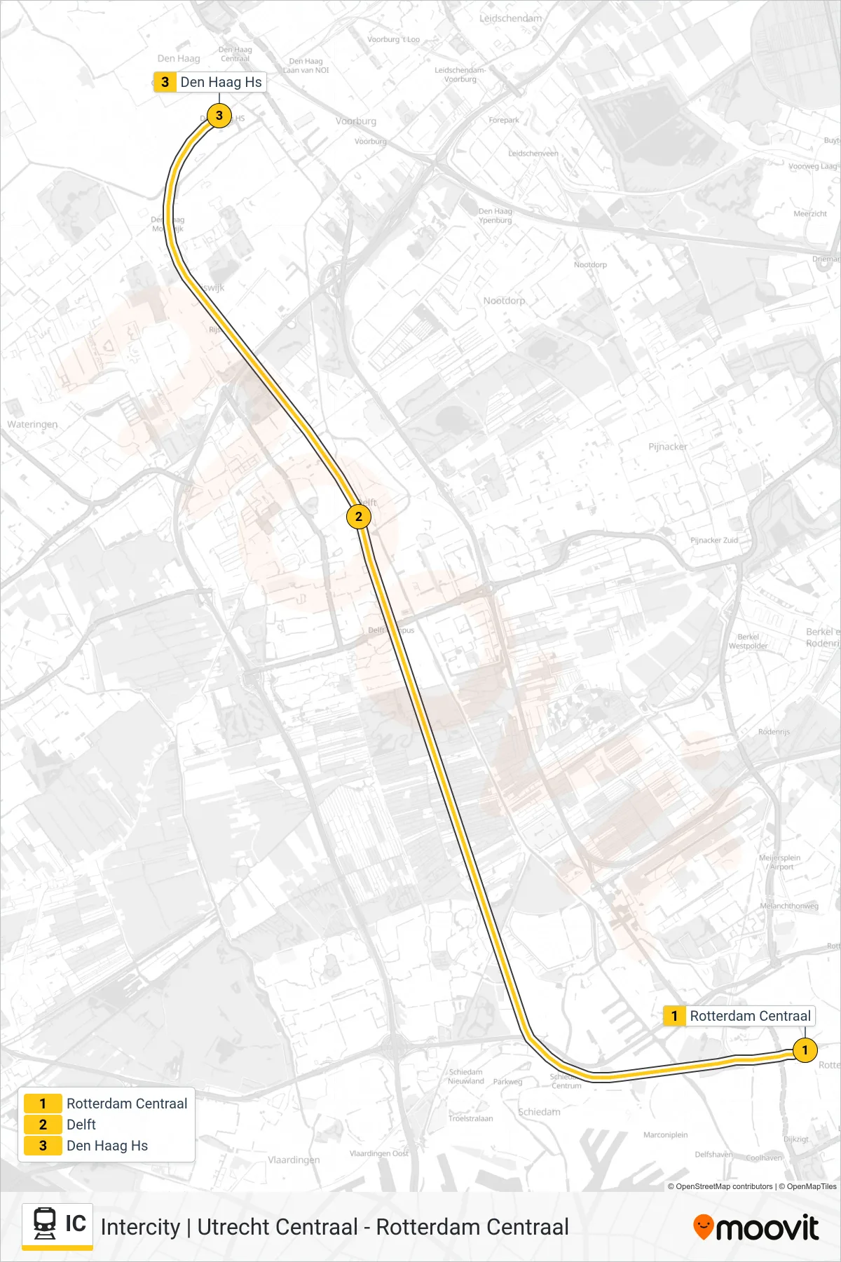 Lijn IC (trein, Den Haag Hs): route en haltes op de kaart