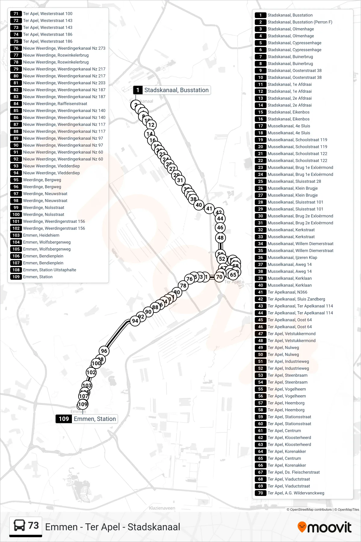 Lijn 73 (bus, Emmen): route en haltes op de kaart