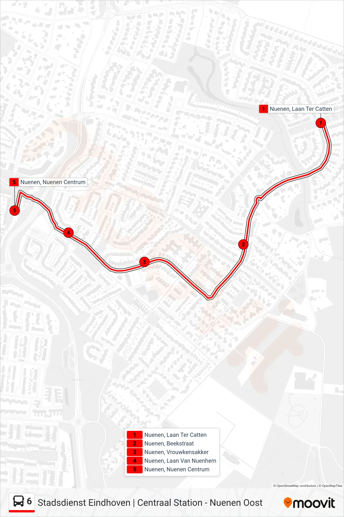 Lijn 6 (bus, Nuenen Station): route en haltes op de kaart