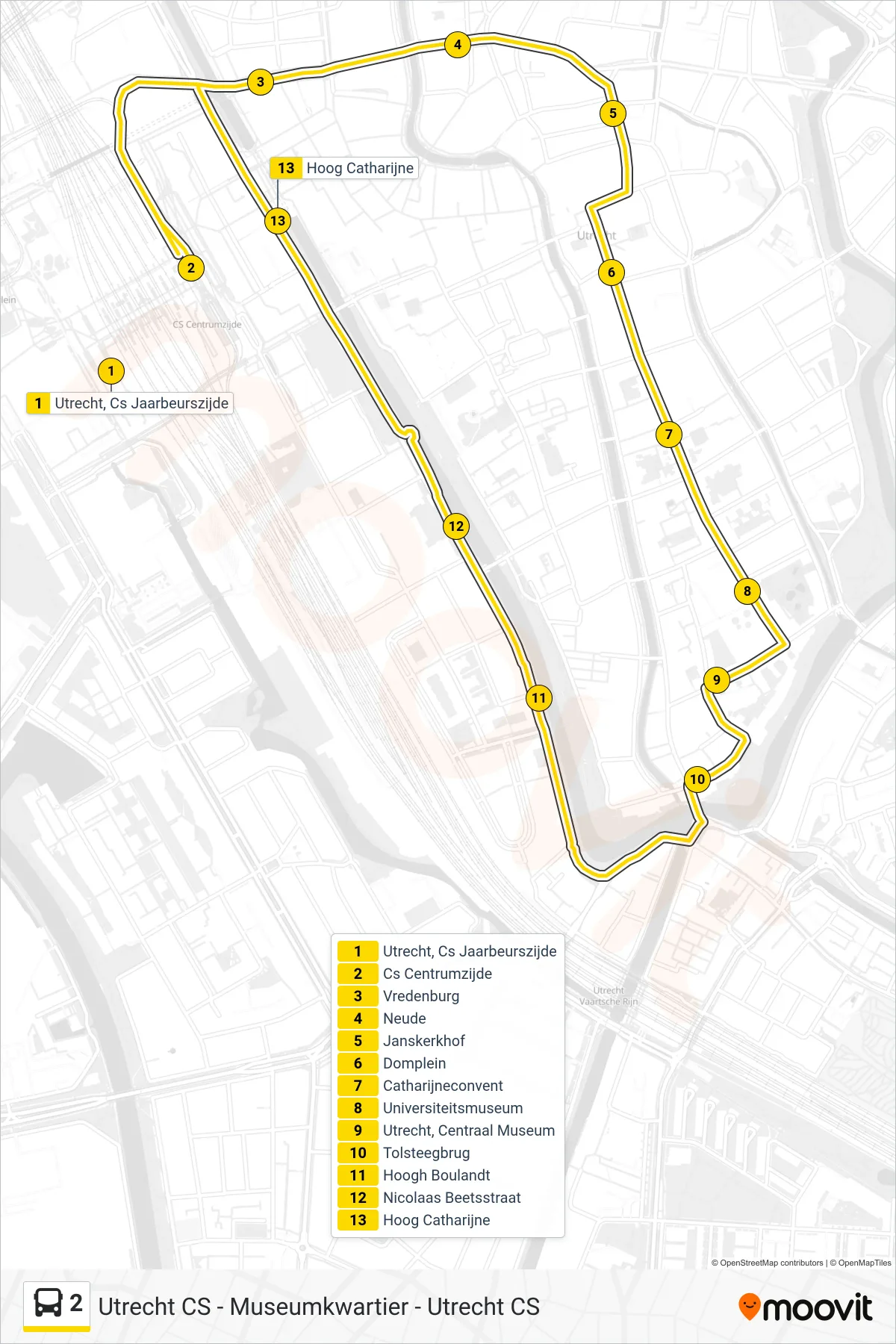 Lijn 2 (bus, Museumkwartier): route en haltes op de kaart