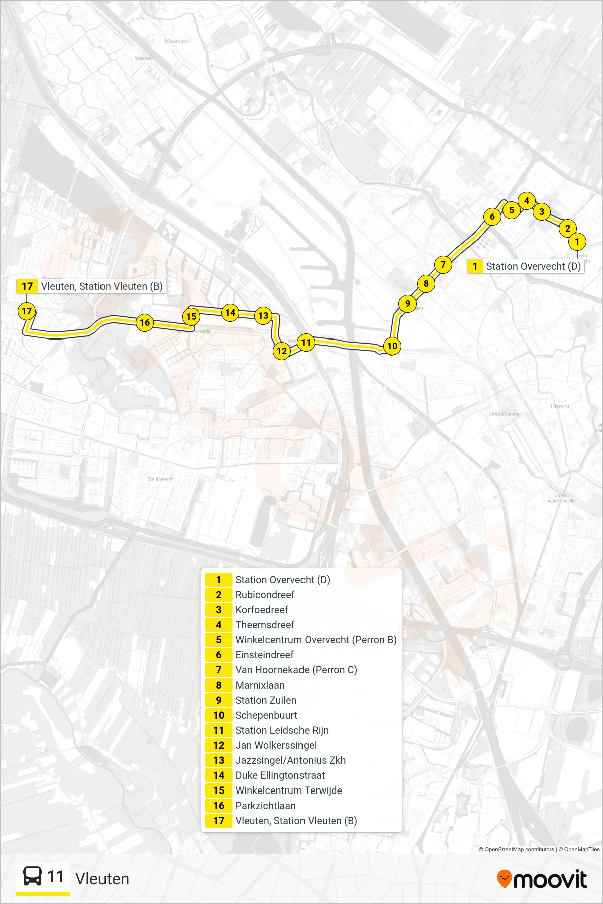 Lijn 11 (bus, Vleuten): route en haltes op de kaart