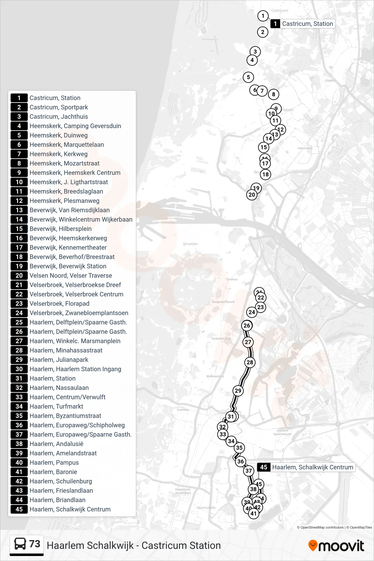 Lijn 73 (bus, Schalkwijk Centrum): route en haltes op de kaart