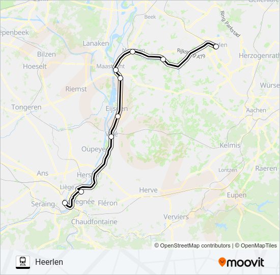 Trein SNELTREIN RE18 lijnkaart