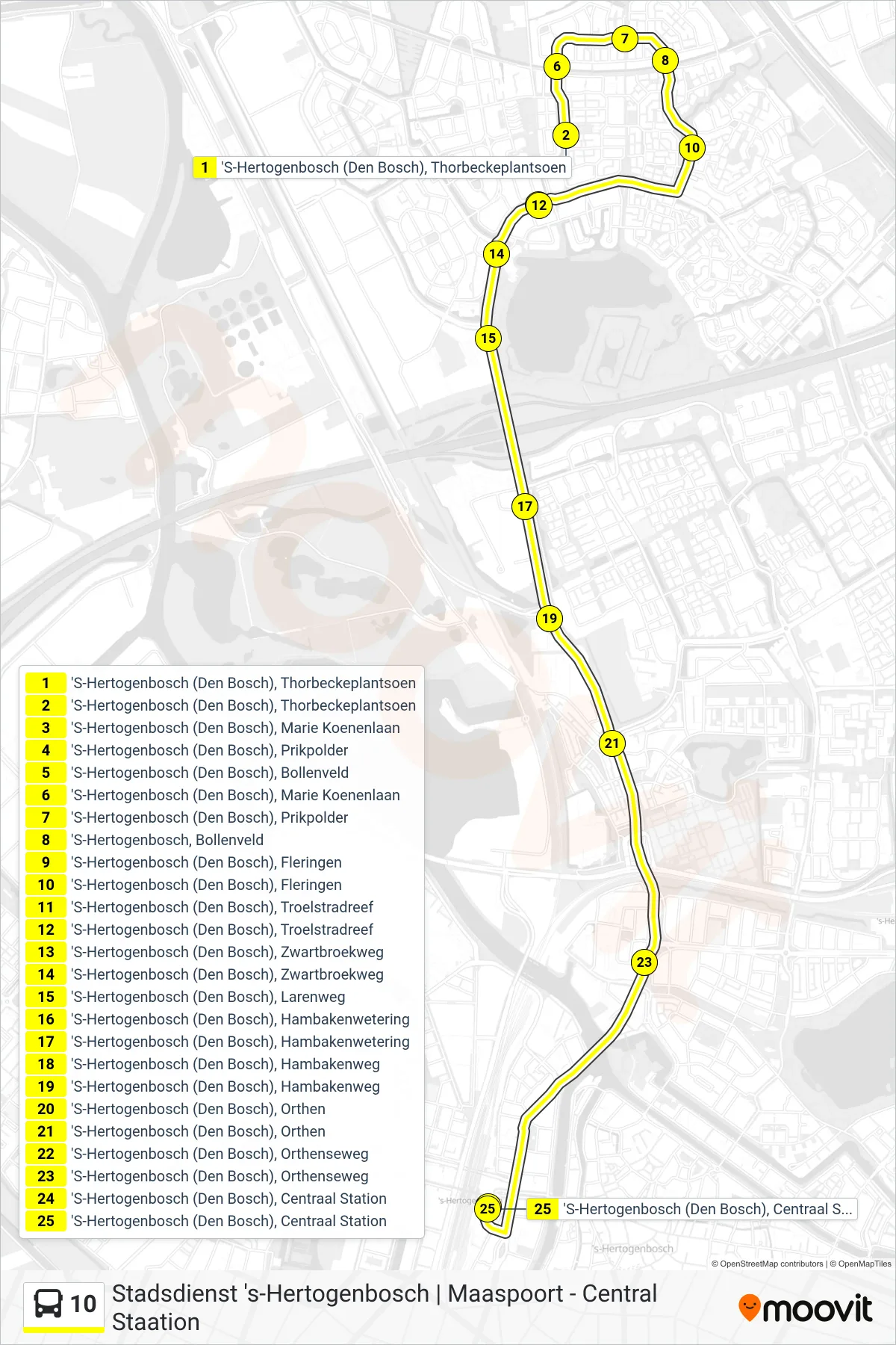 Lijn 10 (bus, Centraal Station): route en haltes op de kaart