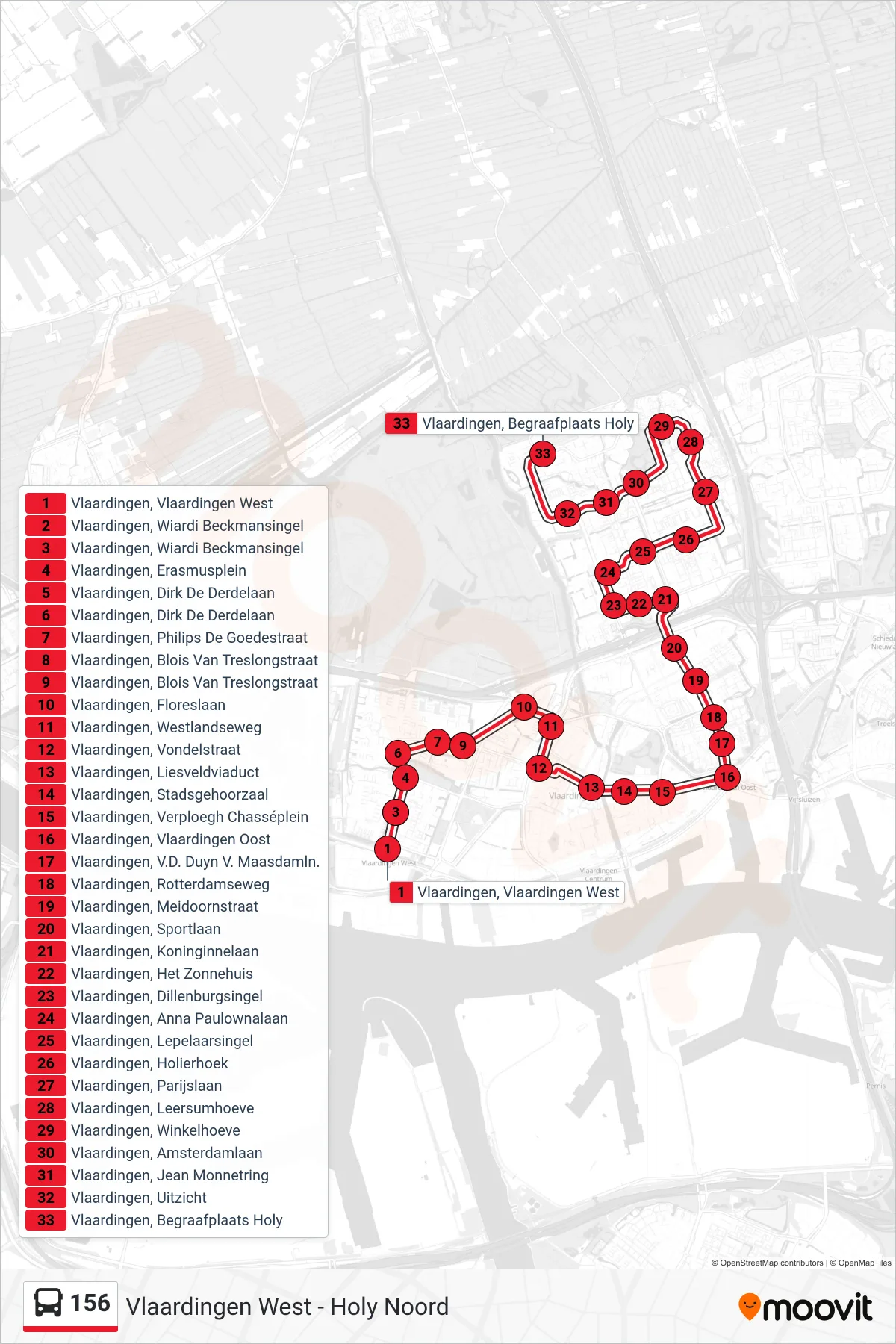 Lijn 156 (bus, Holy-Noord): route en haltes op de kaart