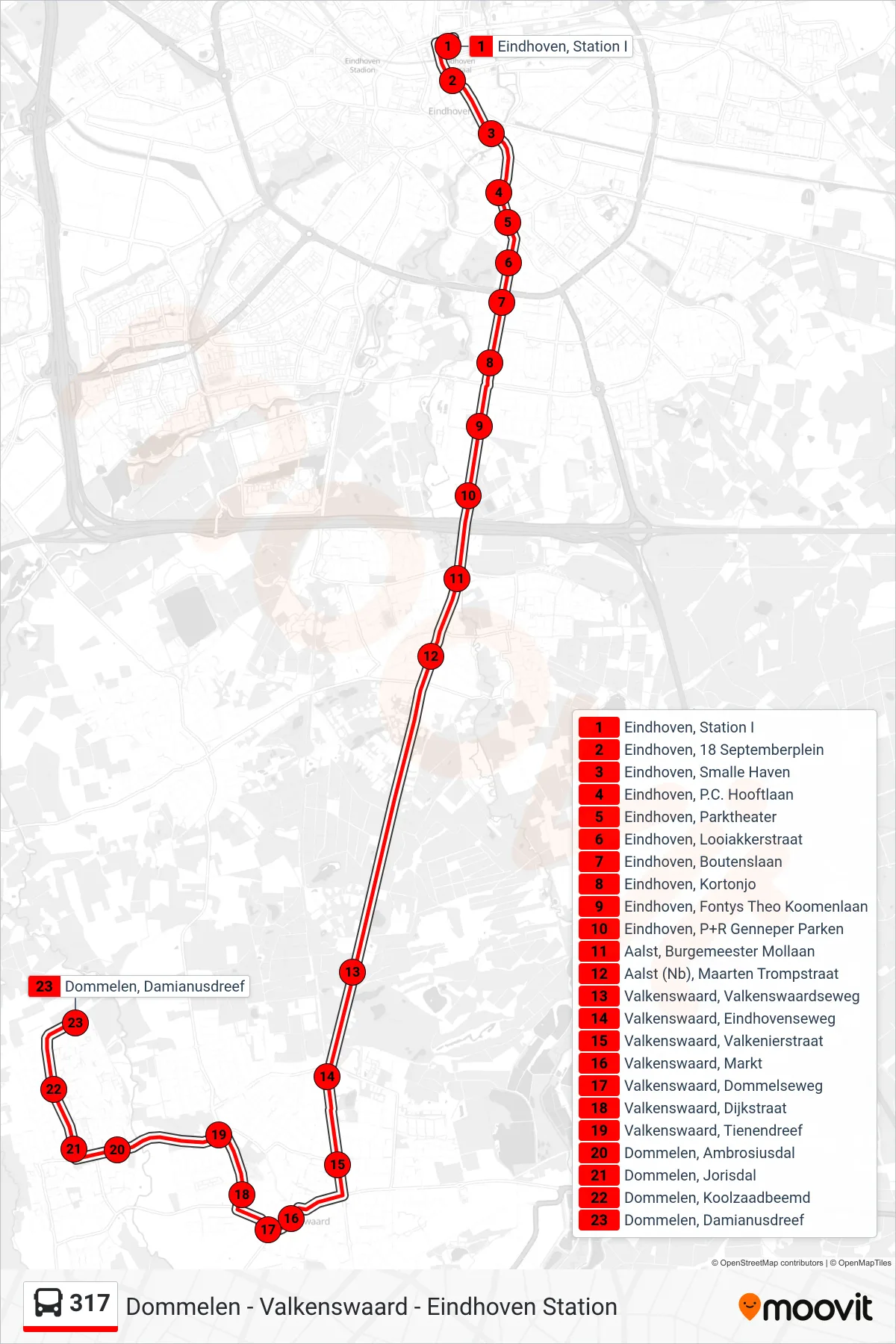 Lijn 317 (bus, Dommelen): route en haltes op de kaart