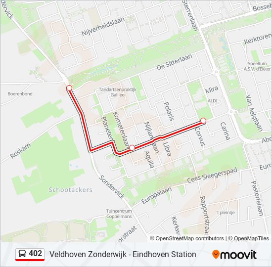 402 Route: haltes en kaarten - Veldhoven Sondervick (Bijgewerkt)