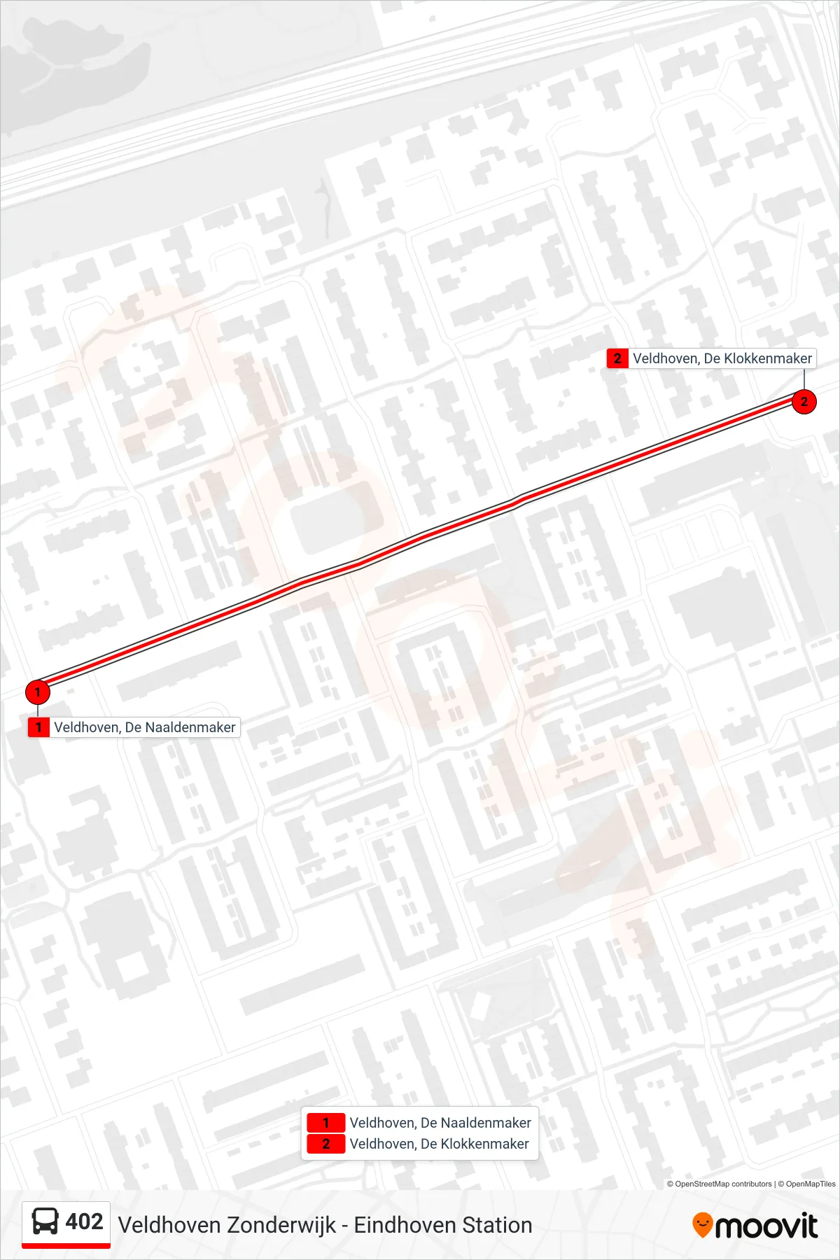 402 bus Line (Veldhoven De Klokkenmaker) route and stops on a map