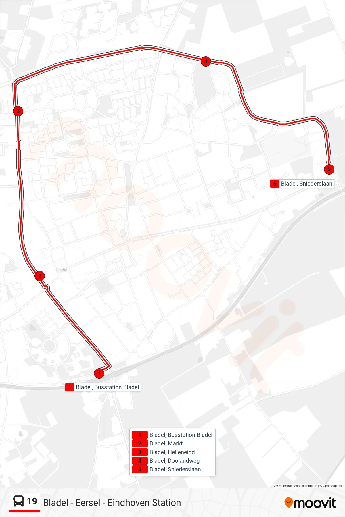 Lijn 19 (bus, Bladel Sniederslaan): route en haltes op de kaart
