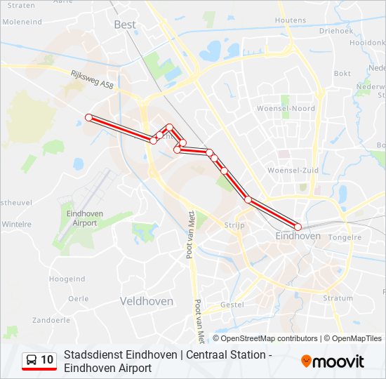 10 Route: dienstregelingen, haltes en Eindhoven (Bijgewerkt)