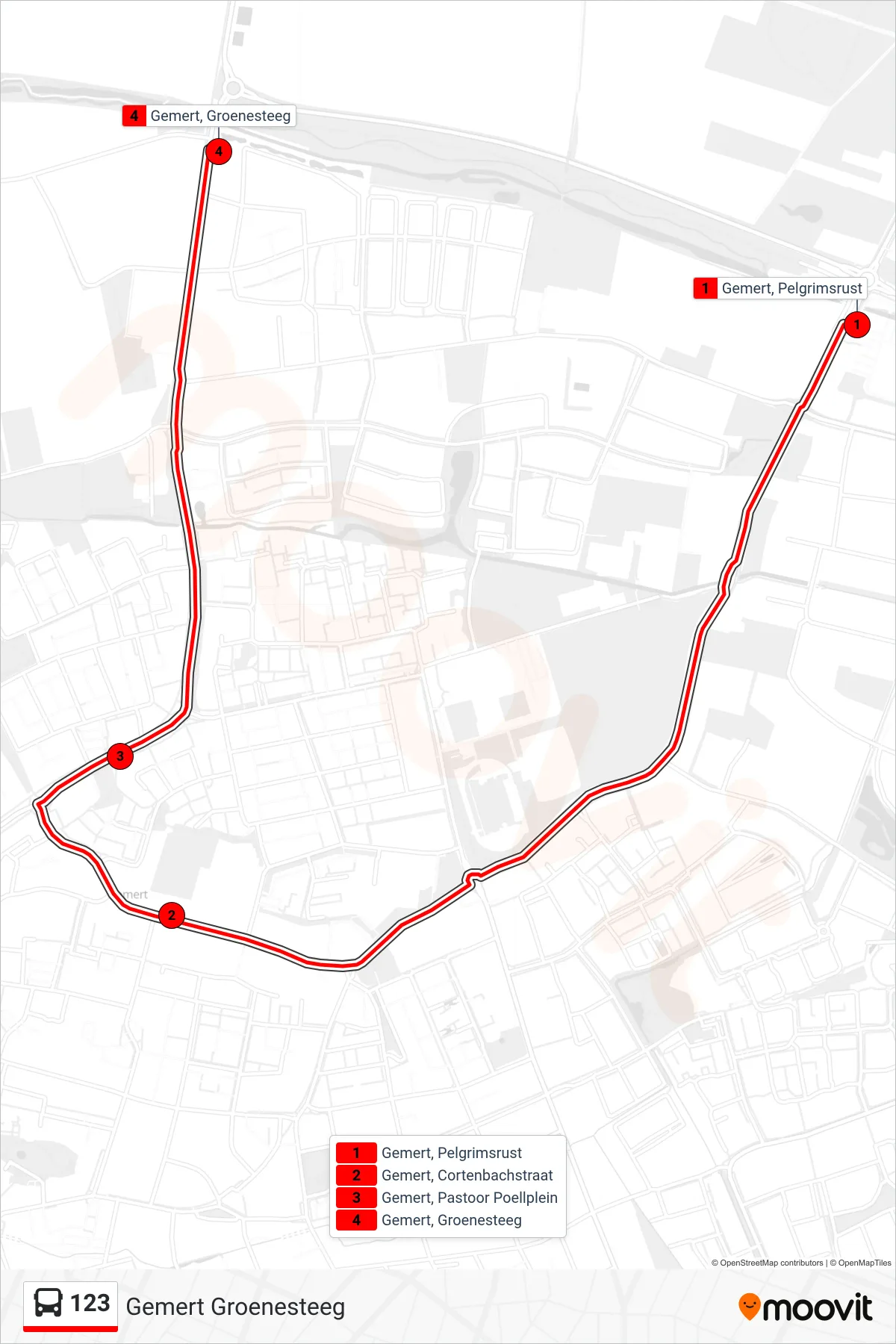 Lijn 123 (bus, Gemert Groenesteeg): route en haltes op de kaart