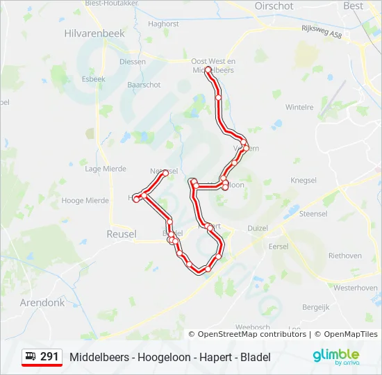 Bus 291 Route Map 291 Route: Schedules, Stops & Maps - Netersel Carolus Simplexplein (Updated)