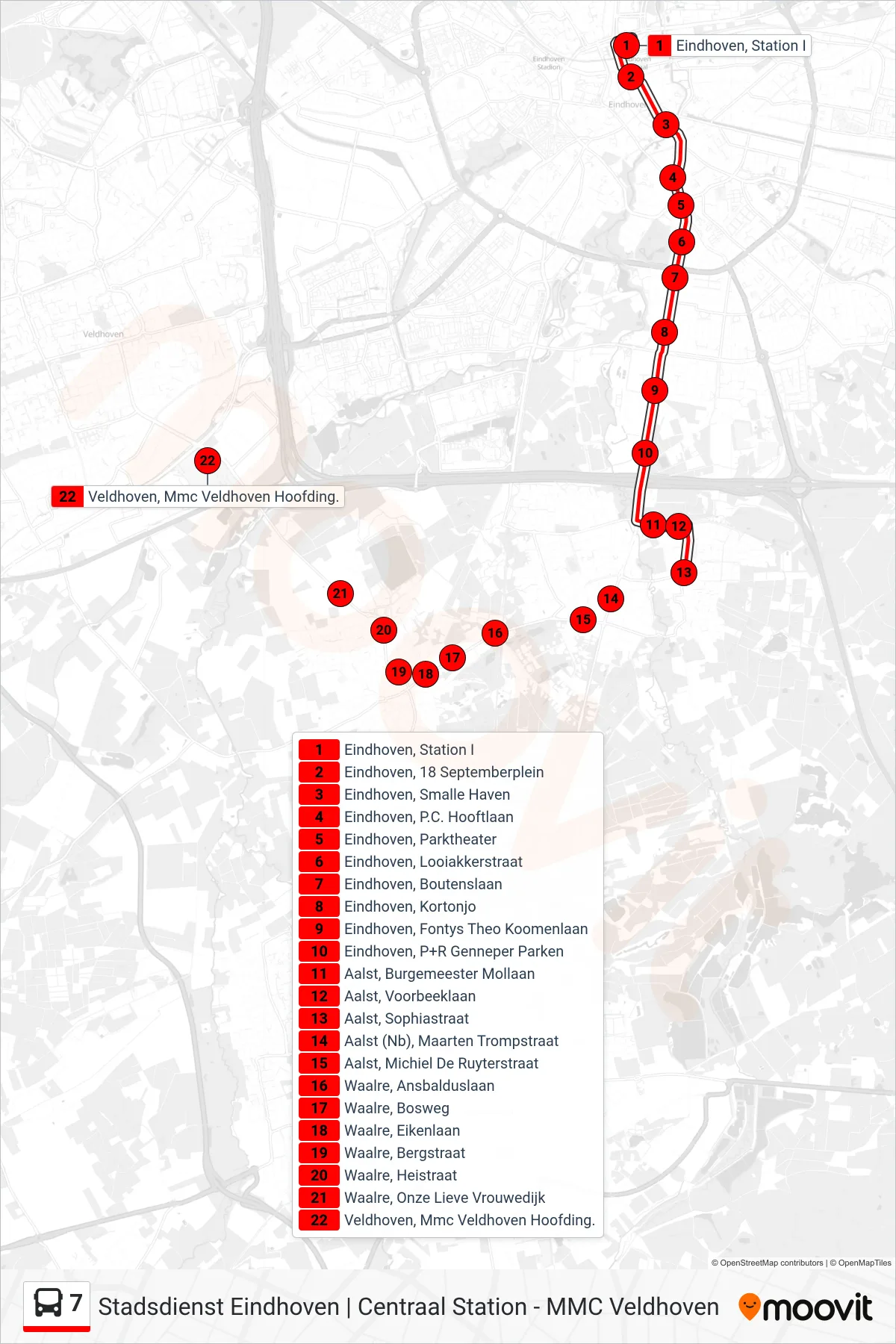 Linie 7 (Bus) Richtung Veldhoven Mmc: Route und Haltestellen auf der Karte