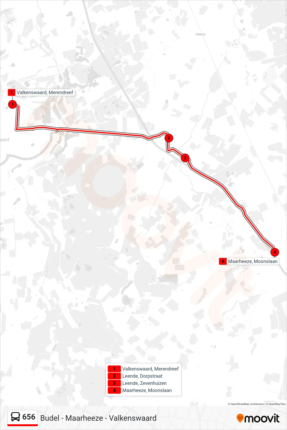 Lijn 656 (bus, Maarheeze): route en haltes op de kaart