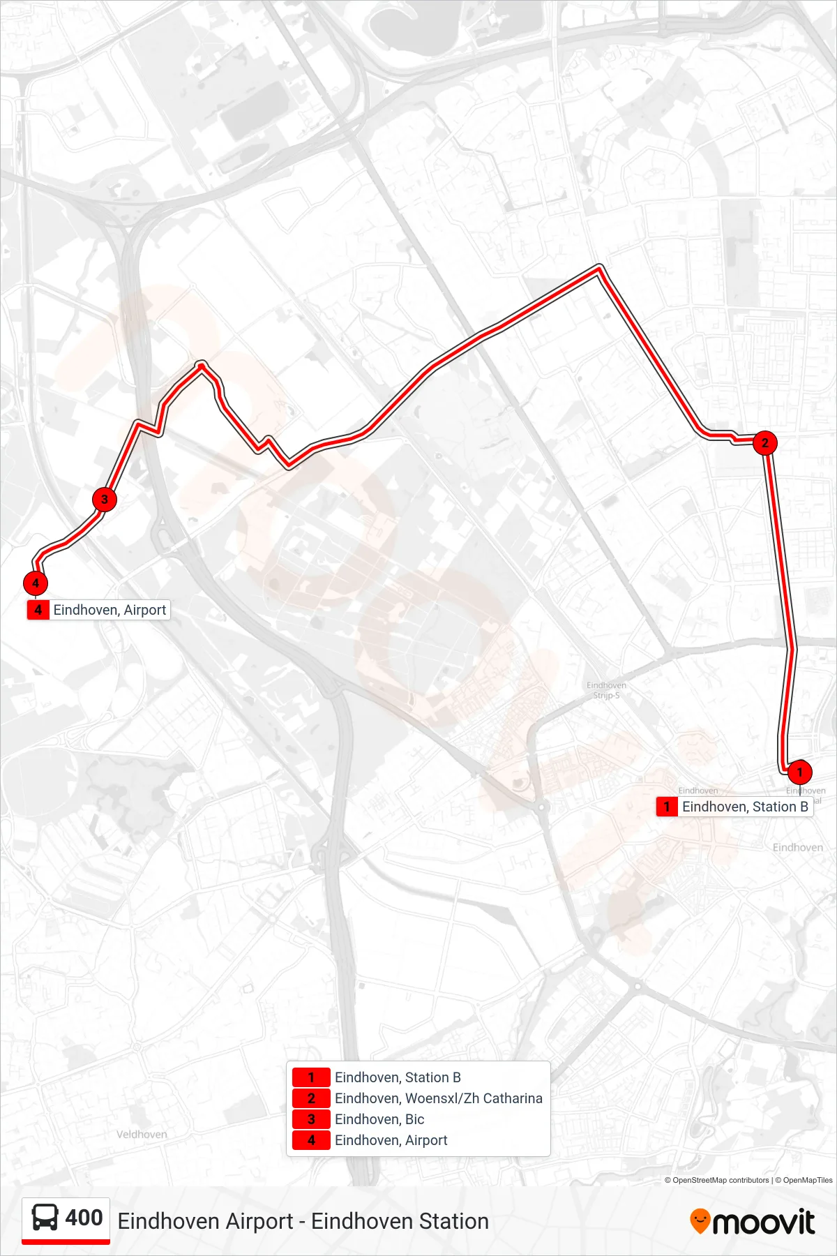 Lijn 400 (bus, Airport): route en haltes op de kaart