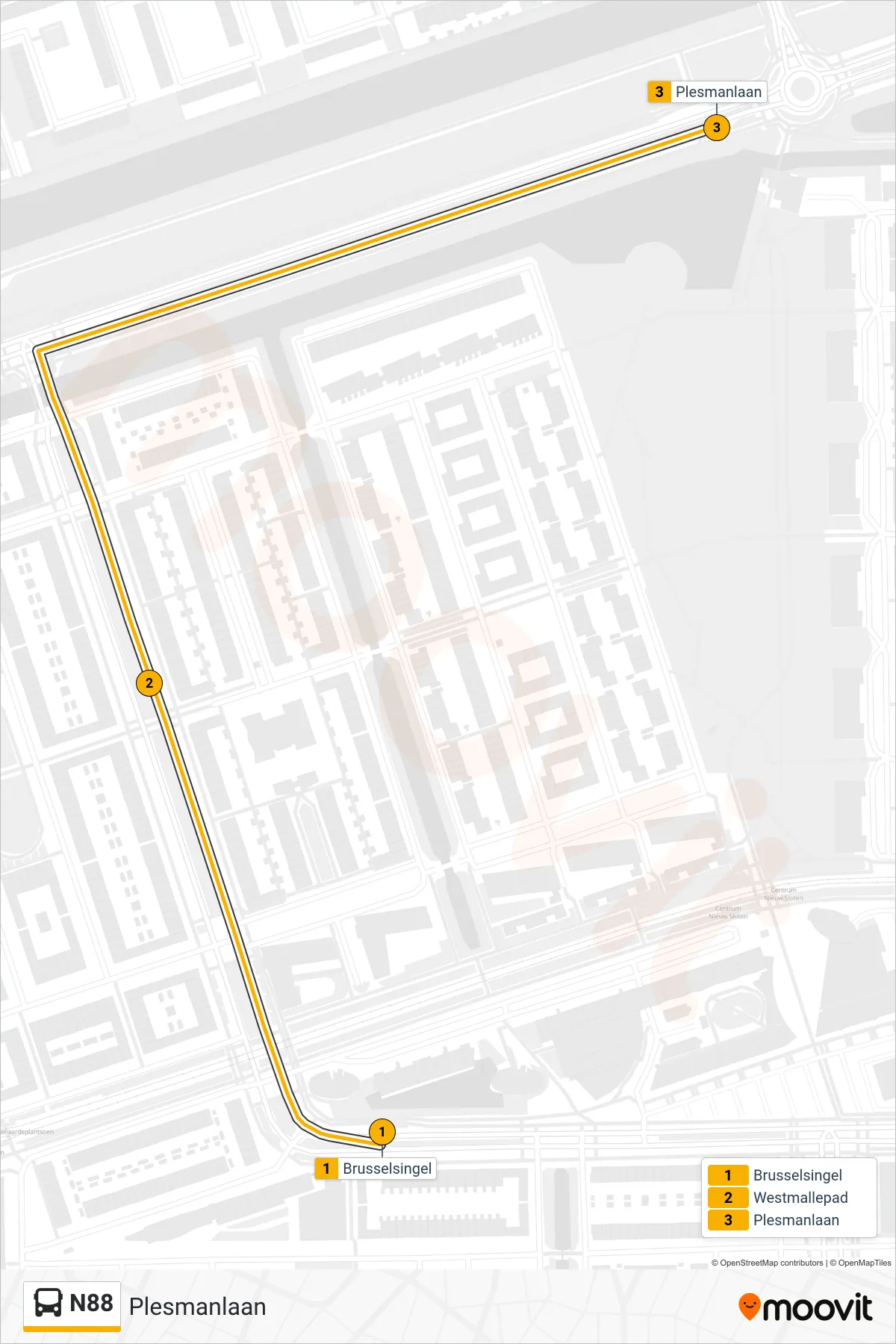 Lijn N88 (bus, Plesmanlaan): route en haltes op de kaart