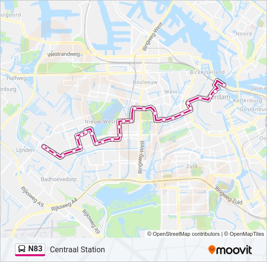 N83 bus Line Map