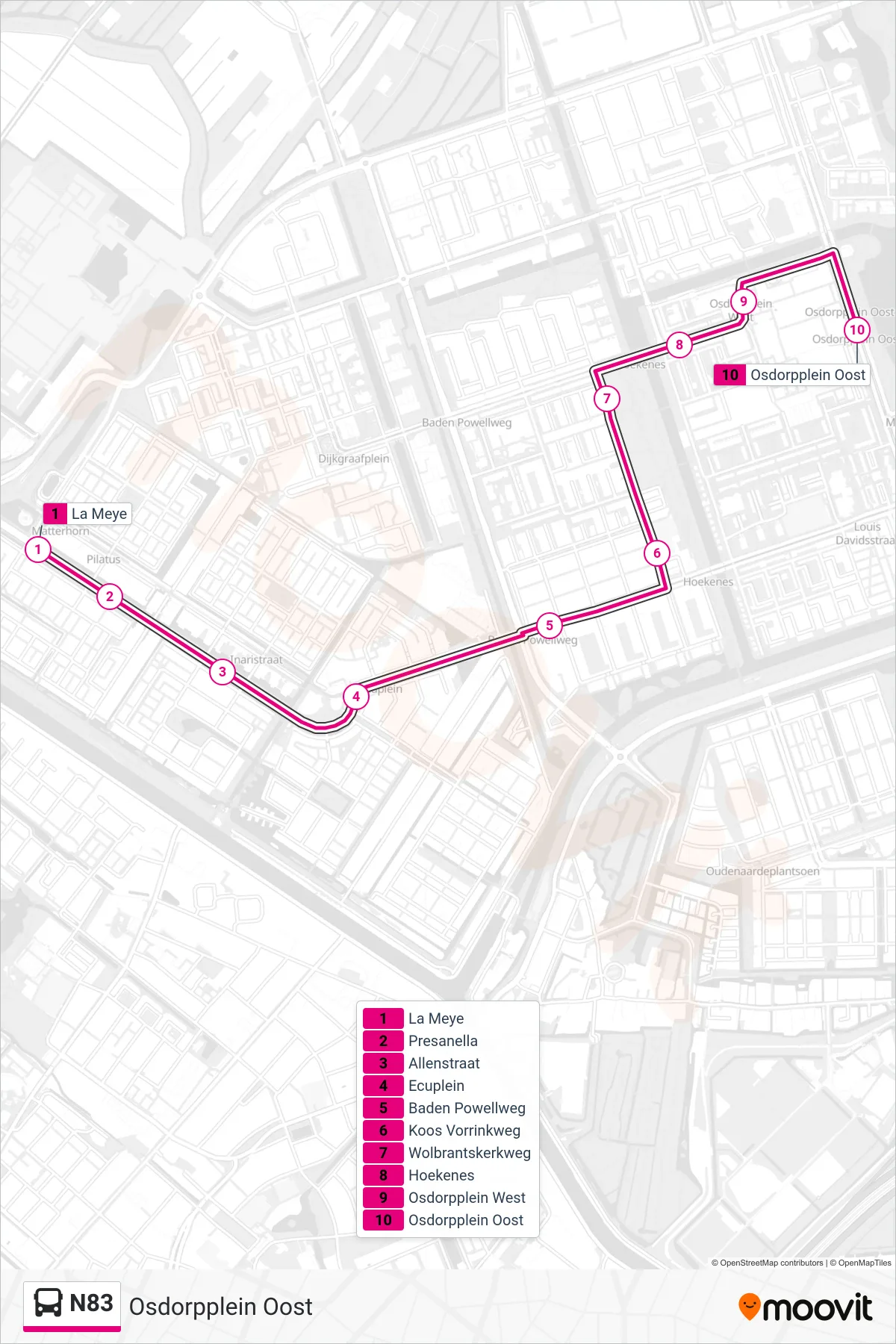 Lijn N83 (bus, Osdorpplein Oost): route en haltes op de kaart