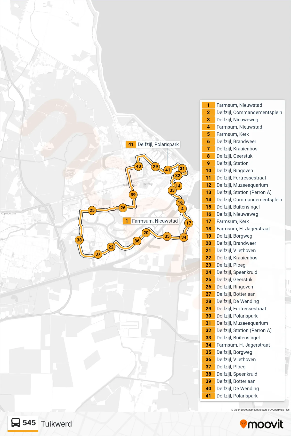 Linie 545 (Bus) Richtung Tuikwerd: Route und Haltestellen auf der Karte